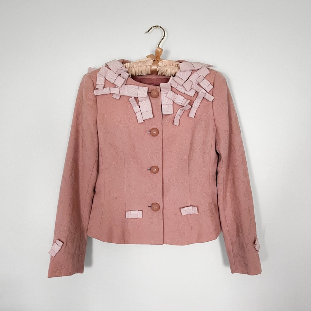 Vintage Moschino Cheap and Chic Blush Pink Bow Ribbon Trim Wool Suit Jacket